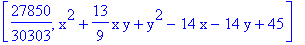 [27850/30303, x^2+13/9*x*y+y^2-14*x-14*y+45]